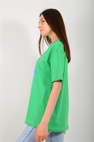Kadın Yeşil Leopar Baskılı Tişört 3708