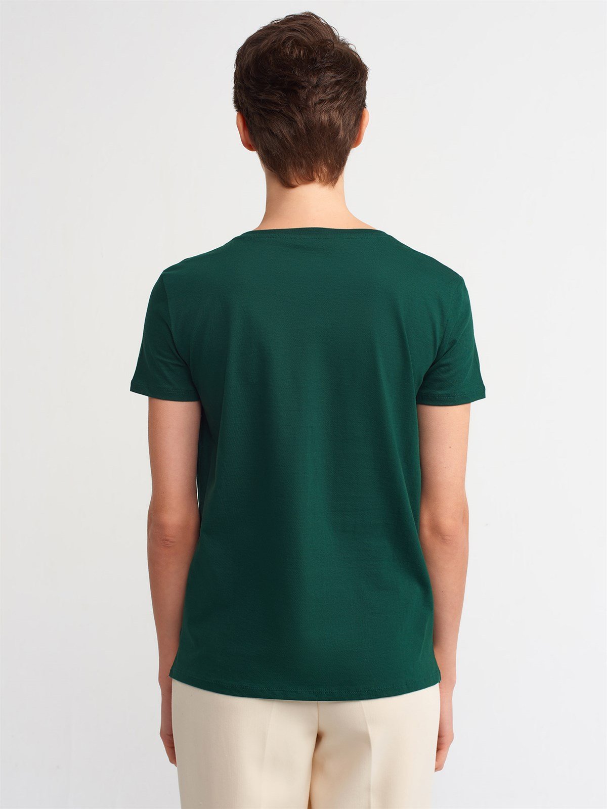 Kadın Yeşil V Yaka Basic Tişört 3470