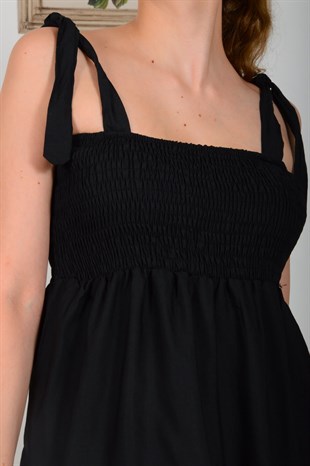 Siyah Askı Bağlamalı Gipeli Elbise 20Y627