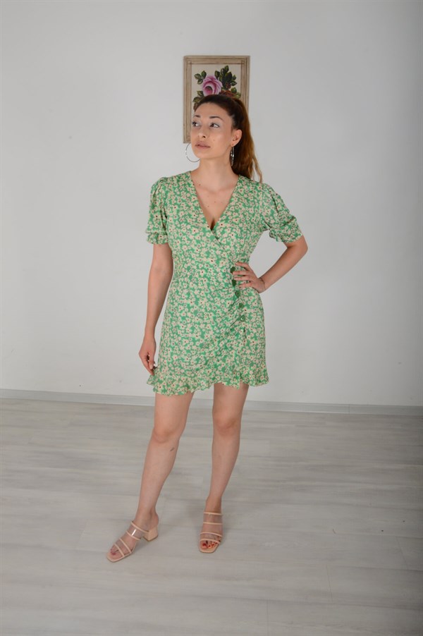Yeşil Çiçek Desenli Elbise 0850