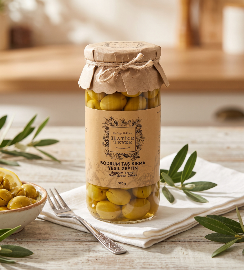 Bodrum Taş Kırma Yeşil Zeytin - 370 gr. - Zeytin