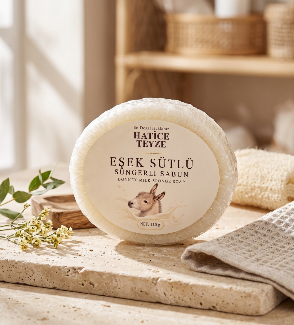 Süngerli Eşek Sütlü Sabun-110gr - Süngerli Sabun