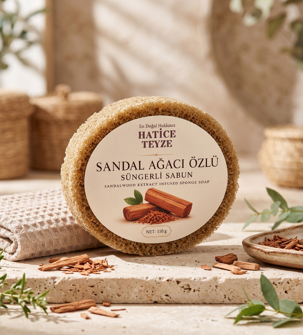 Süngerli Sandal Ağacı Özlü Sabun-110gr - Süngerli Sabun
