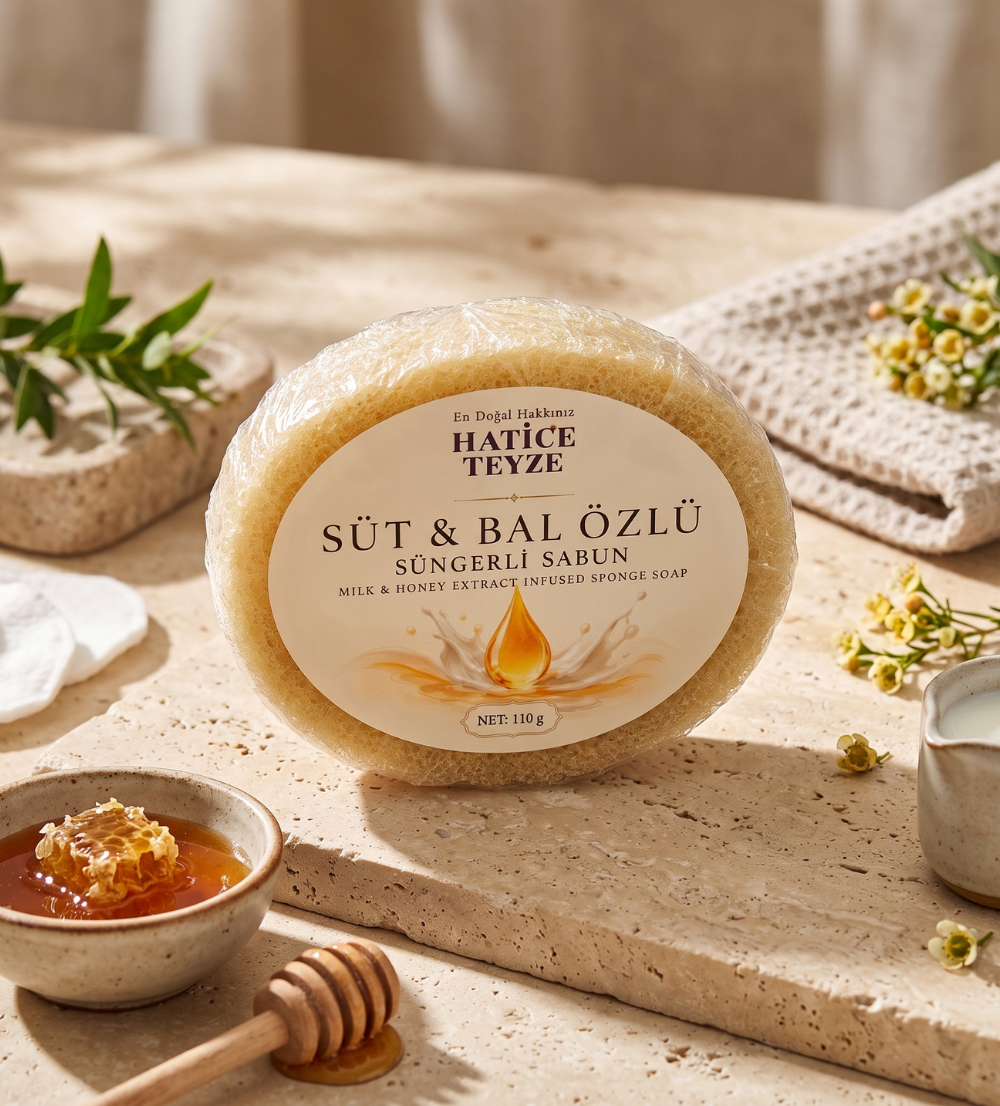 Süngerli Süt & Bal Özlü Sabun-110gr - Süngerli Sabun