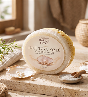 Süngerli İnci Tozu Özlü Sabun-110gr - Süngerli Sabun