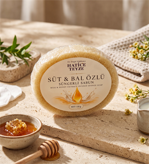 Süngerli Süt & Bal Özlü Sabun-110gr - Süngerli Sabun