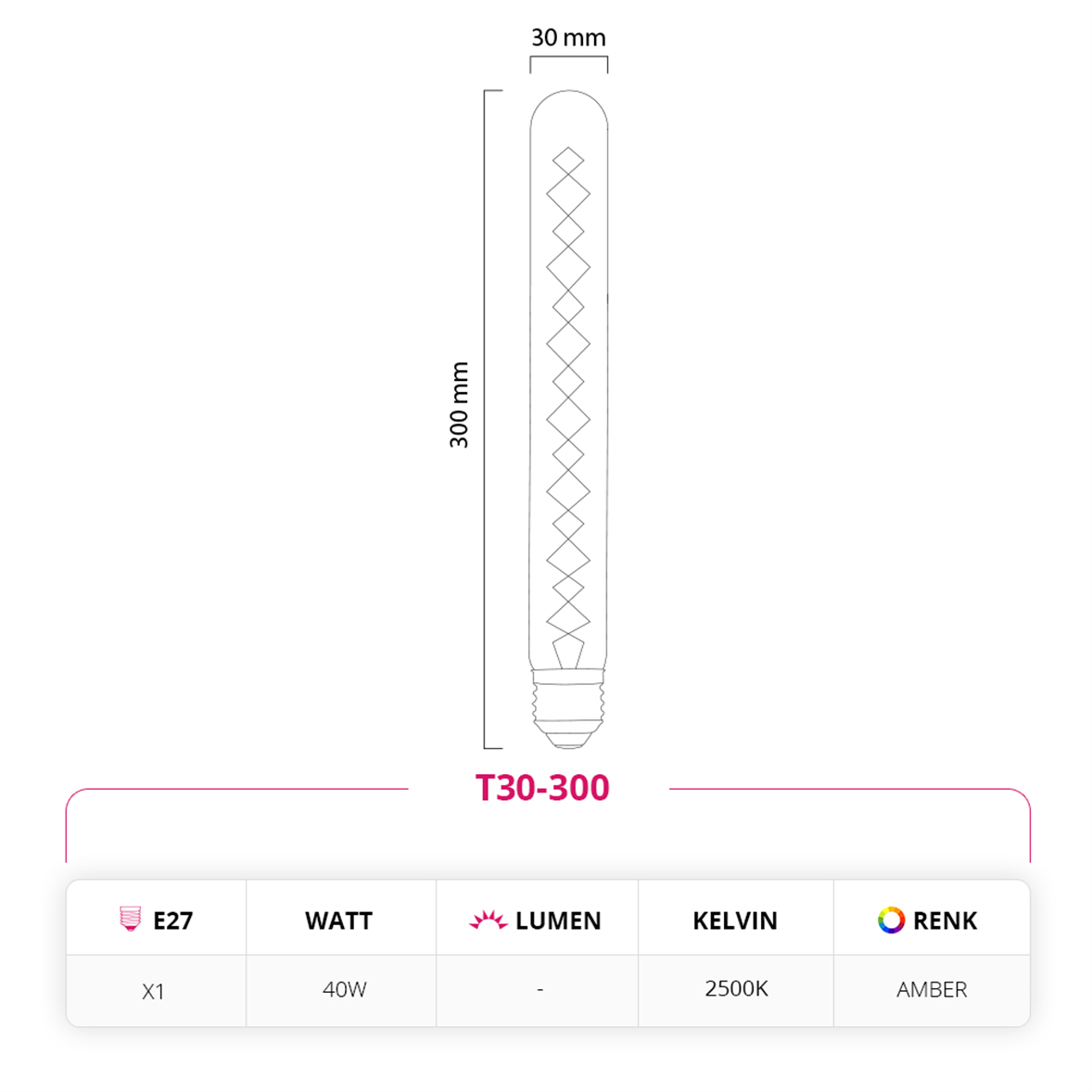 Led Lamp 40W 220V E27 Edison Rustik Halojen Ampul T30-300