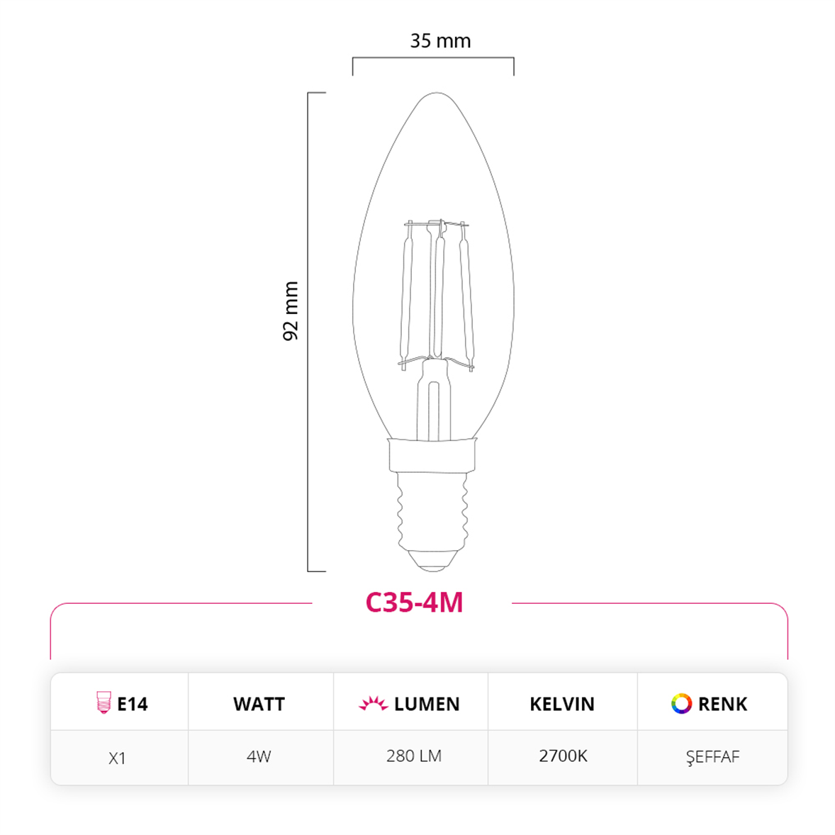 Led Lamp 4W 220V E14 Led Ampul C35-4M