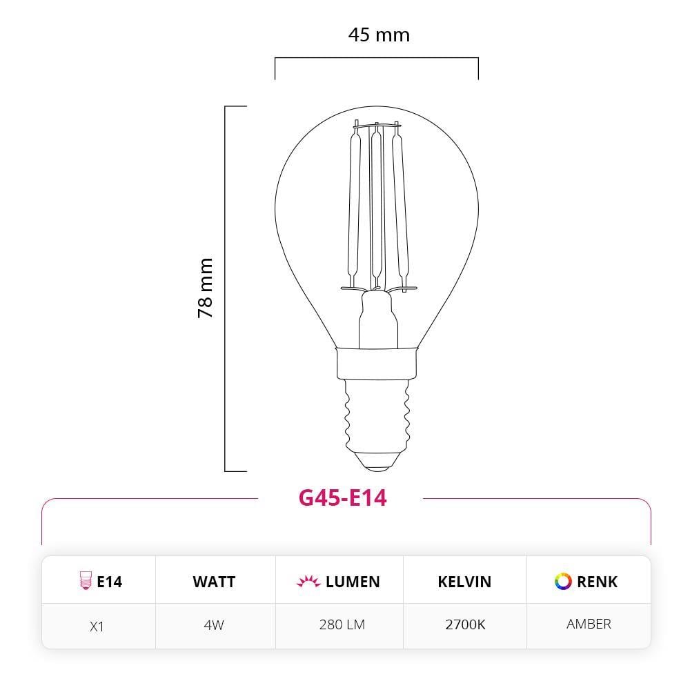 Led Lamp 4W 220V E14 G45 Rustik LED Top Ampul 10lu Paket