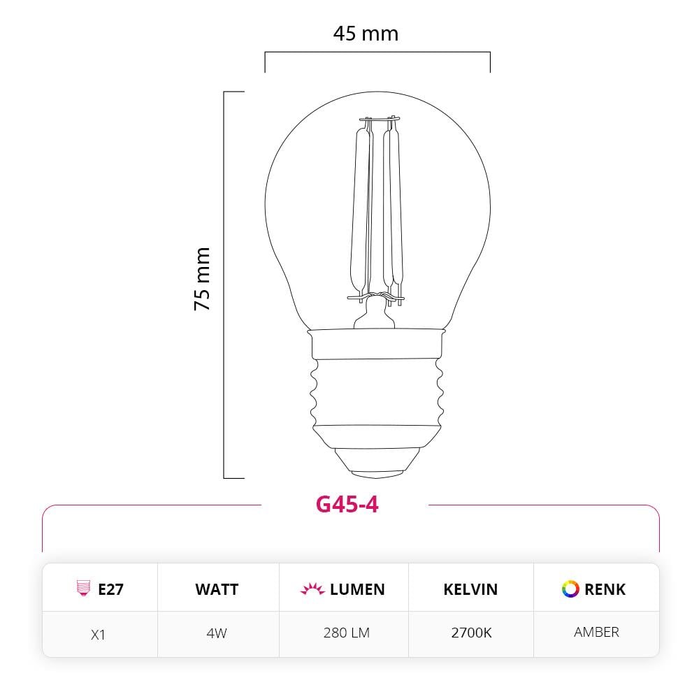 Led Lamp 4W 220V E27 Rustik Led Ampul G45-4