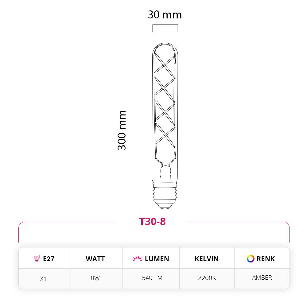 Led Lamp 30 Cm 8W 220V E27 Rustik LED Ampul T30-8