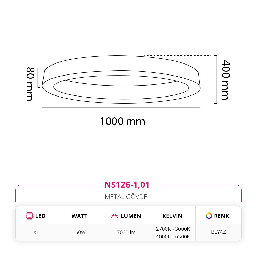 Nevo 100 Cm Sıva Üstü LED Elips Linear Tavan Armatürü Beyaz NS126-1
