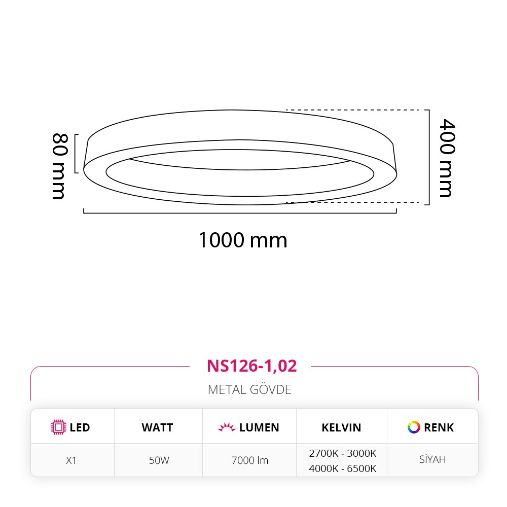 Nevo 100 Cm Sıva Üstü LED Elips Linear Tavan Armatürü Siyah NS126-1
