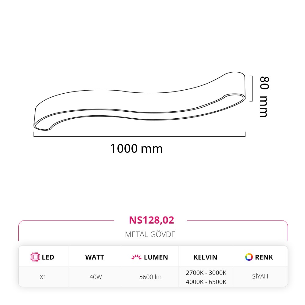 Nevo 100 Cm Sıva Üstü LED Linear Tavan Armatürü Siyah NS128