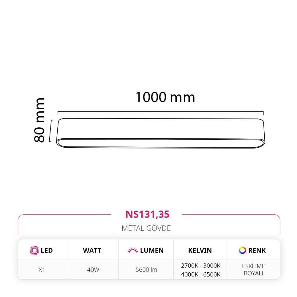 Nevo 100 Cm Sıva Üstü Ledli Linear Tavan Armatürü Eskitme Boyalı NS131