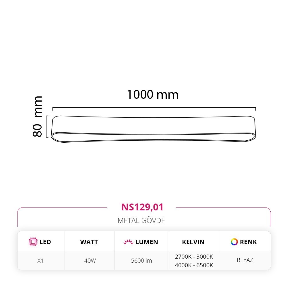 Nevo 100 Cm Sıva Üstü Ledli Linear Tavan Armatürü Beyaz NS129