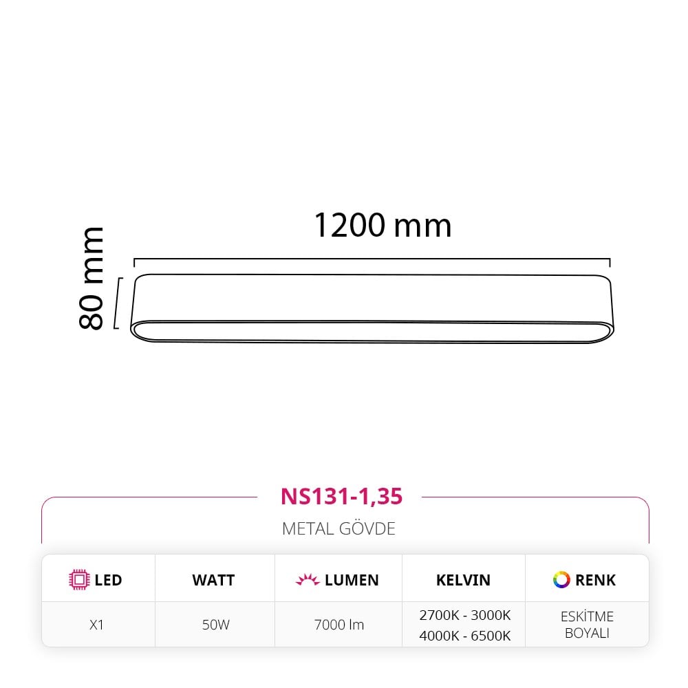 Nevo 120 Cm Sıva Üstü Ledli Linear Tavan Armatürü Eskitme Boyalı NS131-1