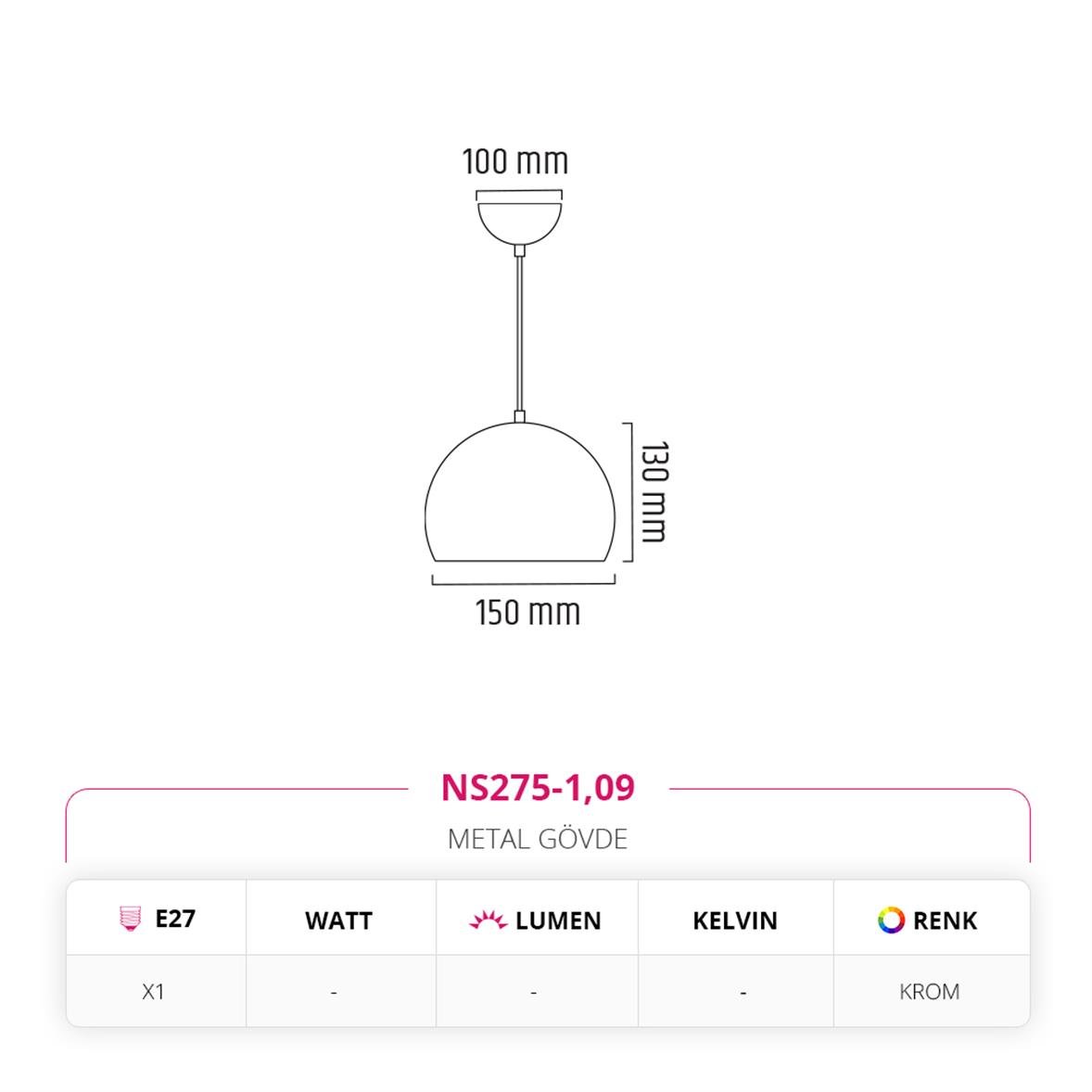Nevo 15 cm Tekli Top Sarkıt Krom NS275-1