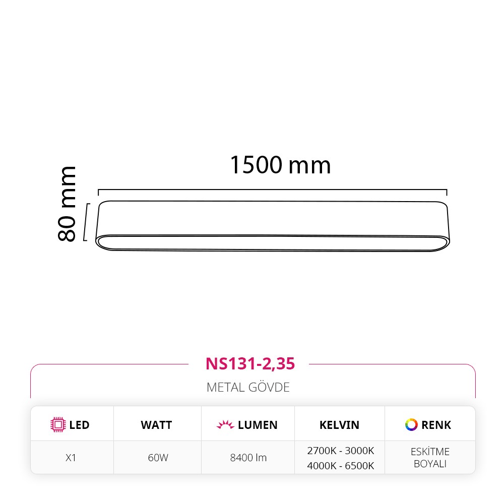 Nevo 150 Cm Sıva Üstü Ledli Linear Tavan Armatürü Eskitme Boyalı NS131-2