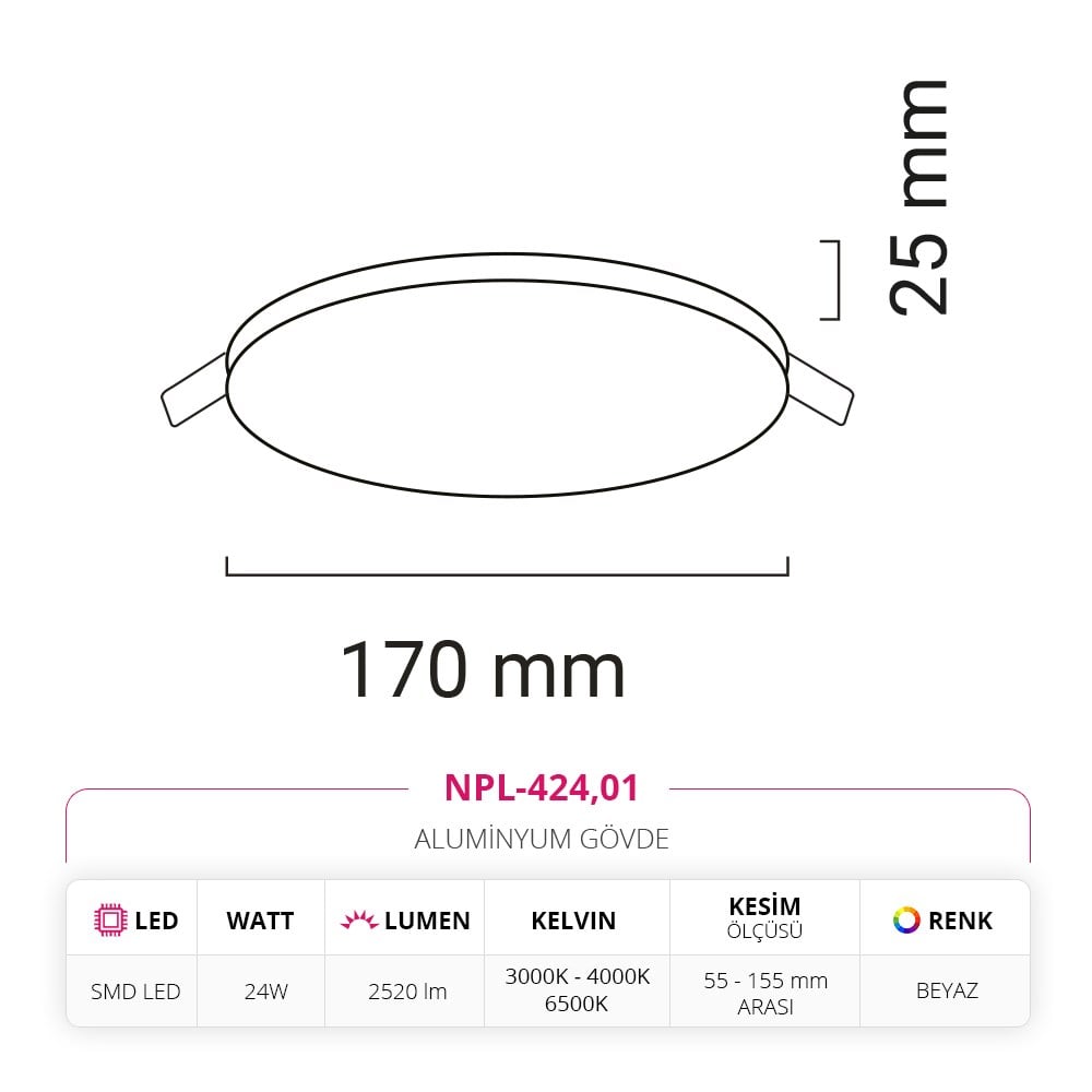 Nevo 24W Sıva Altı Ayarlı Led Panel NPL-424