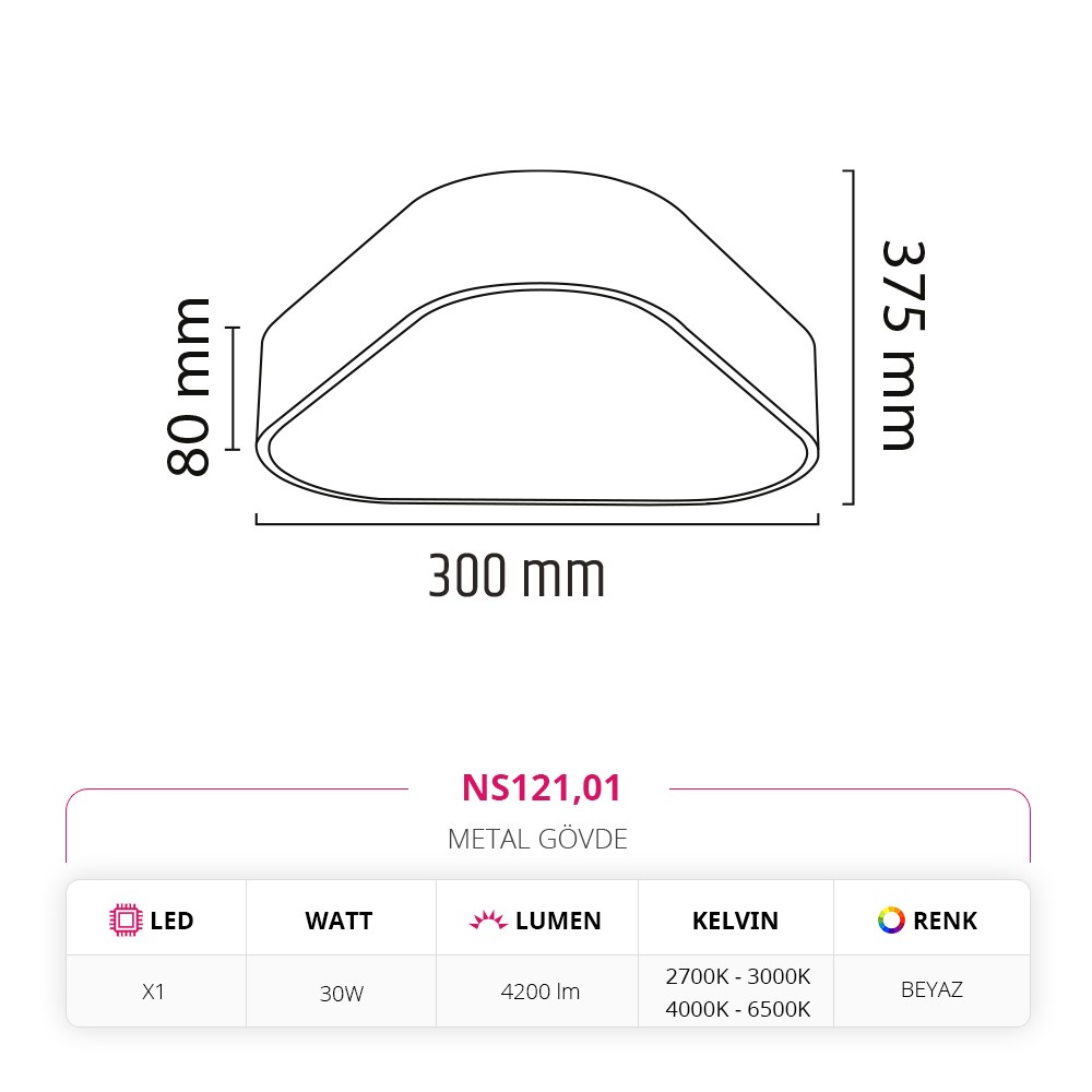 Nevo 30 Cm Sıva Üstü Ledli Tavan Armatürü Beyaz NS121