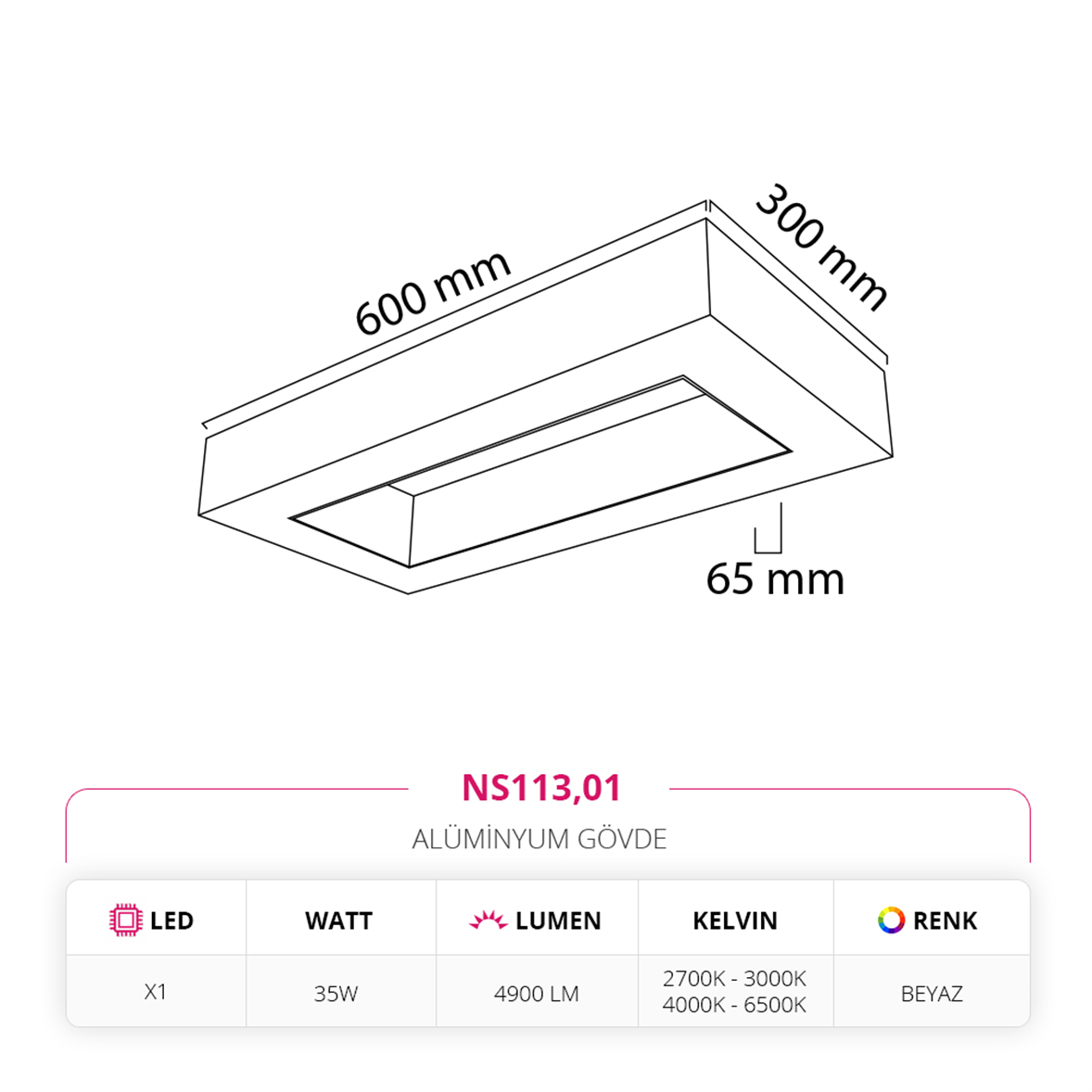 Nevo 30 x 60 cm Linear Sarkıt Beyaz NS113