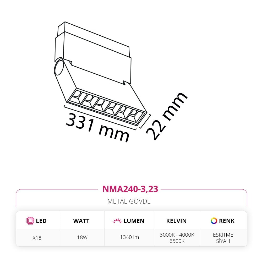 Nevo 48V Frame Led Akordiyon Magnet Armatür Eskitme Siyah NMA240-3
