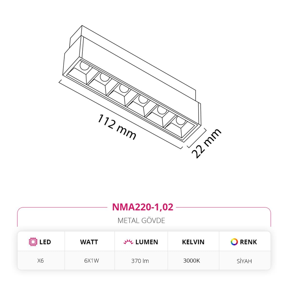 Nevo 48V Frame Led Magnet Linear Armatür Siyah NMA220-1