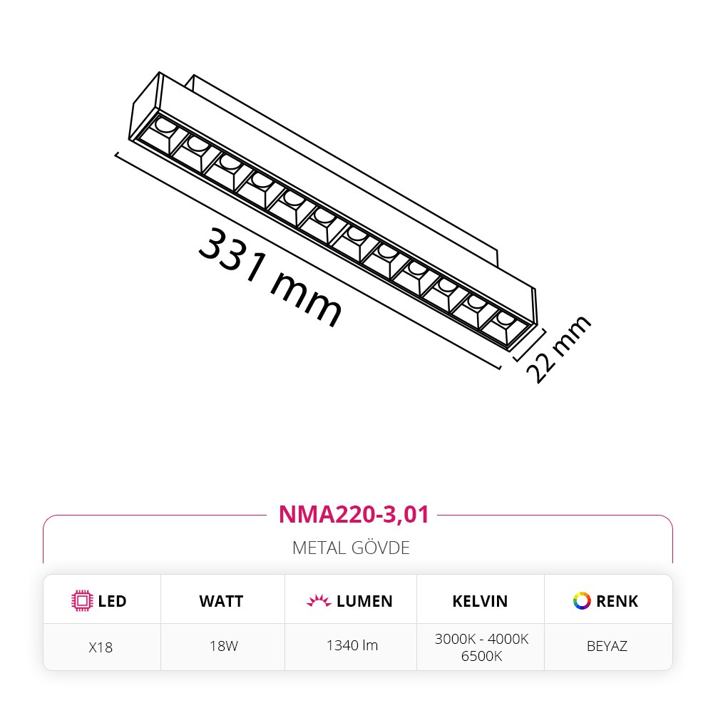 Nevo 48V Frame Led Magnet Linear Armatür Beyaz NMA220-3