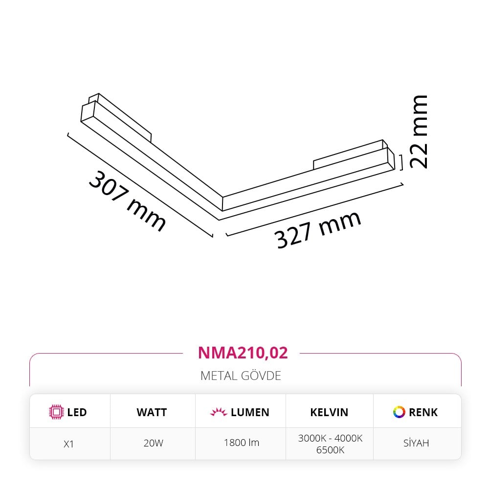 Nevo 48V Linear Köşe Magnet Armatür Siyah NMA210