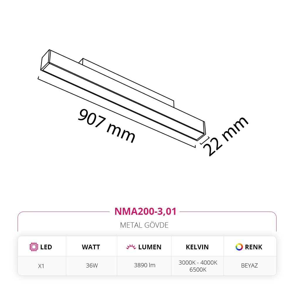 Nevo 48V Linear Magnet Armatür Beyaz NMA200-3