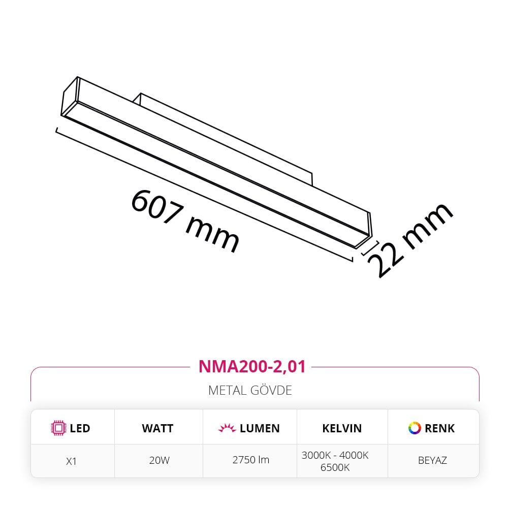 Nevo 48V Linear Magnet Armatür Beyaz NMA200-2