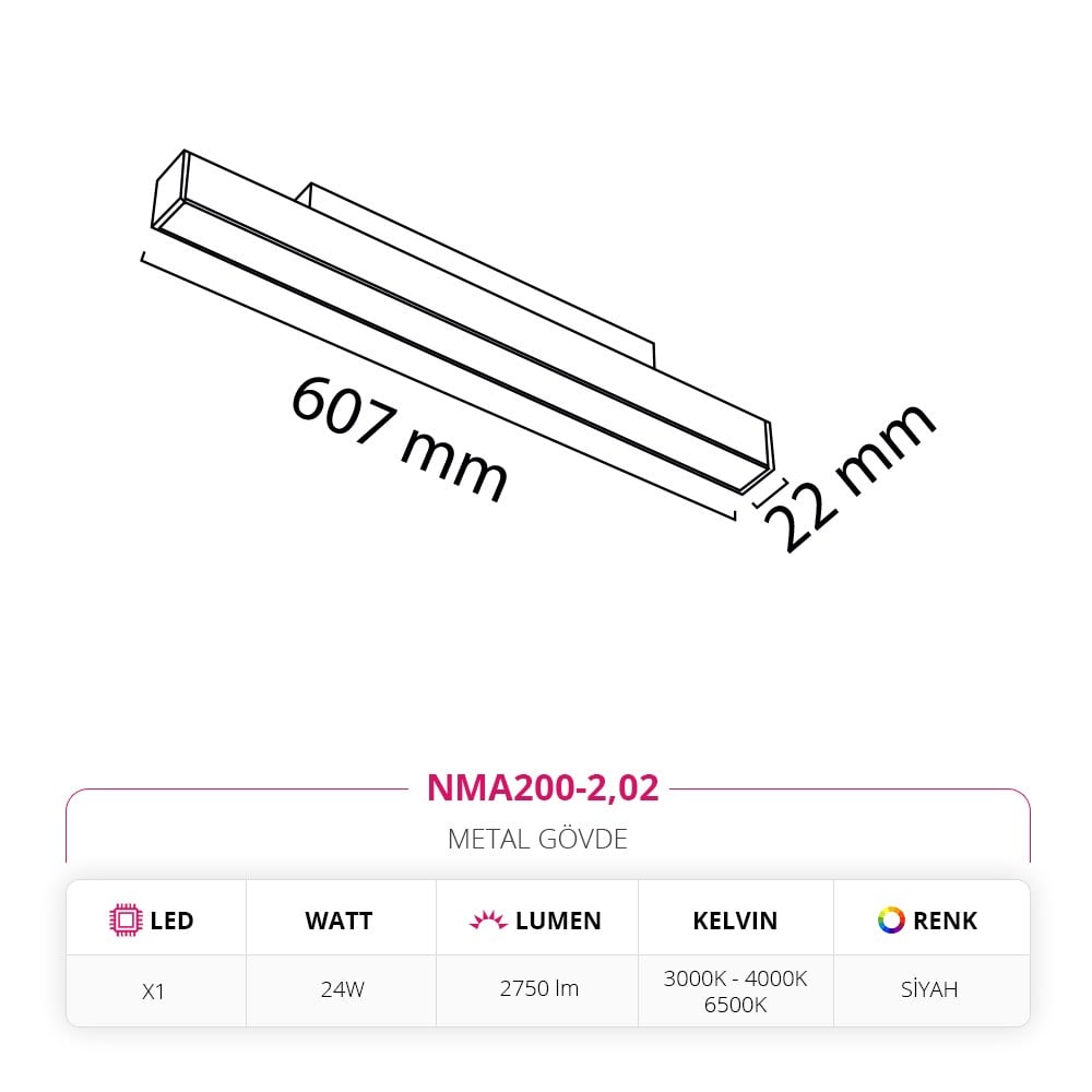Nevo 48V Linear Magnet Armatür Siyah NMA200-2