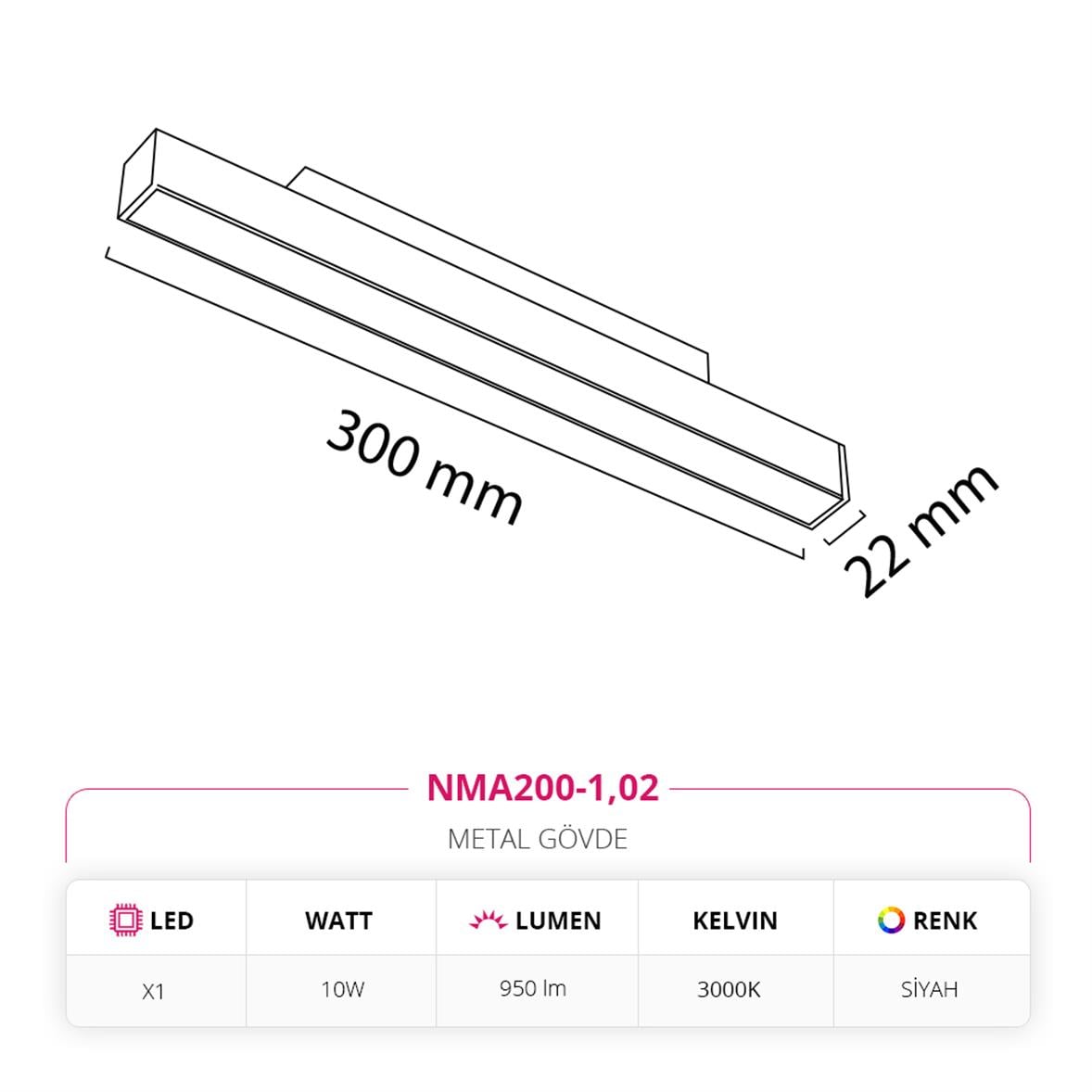 Nevo 48V Linear Magnet Armatür Siyah NMA200-1