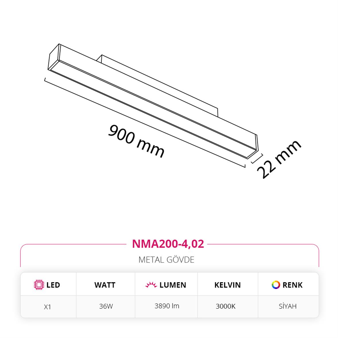 Nevo 48V Linear Magnet Armatür Siyah NMA200-3