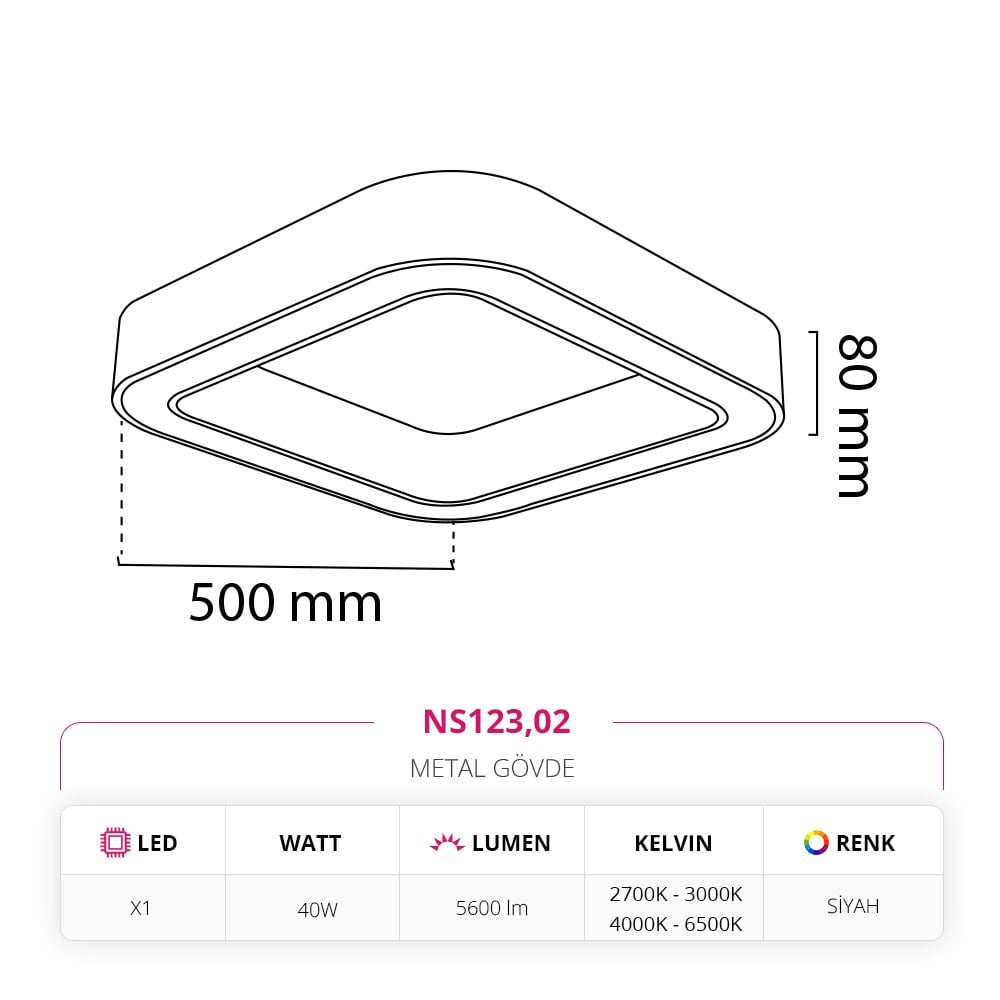 Nevo 50 Cm Sıva Üstü LED Linear Tavan Armatürü Siyah NS123