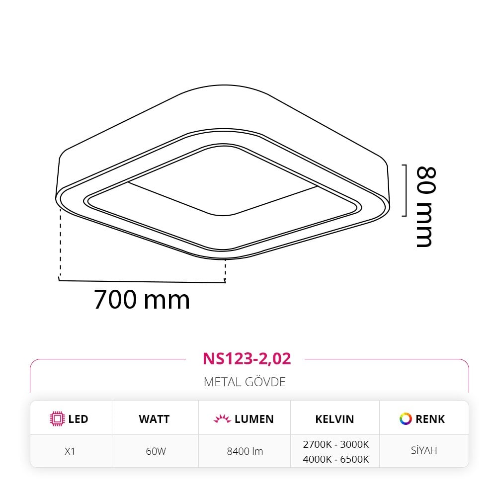 Nevo 70 Cm Sıva Üstü LED Linear Tavan Armatürü Siyah NS123-2