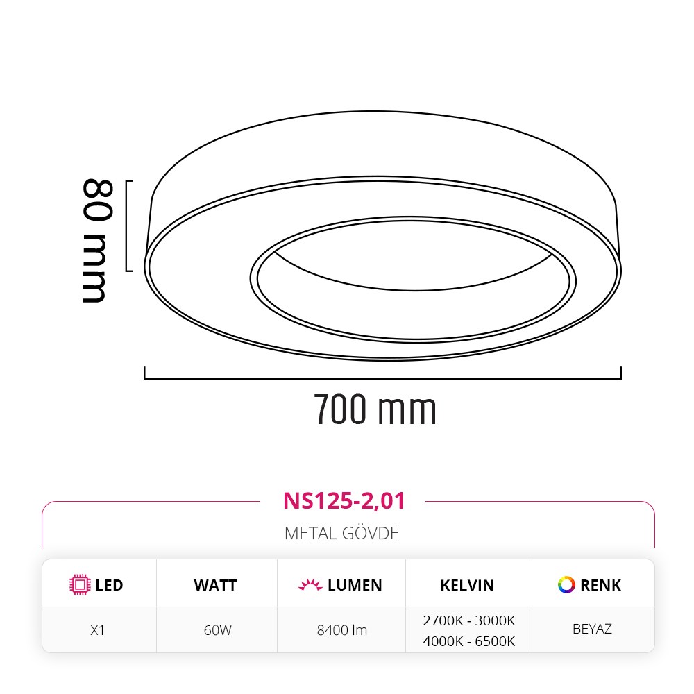 Nevo 70 Cm Sıva Üstü LED Linear Tavan Armatürü Beyaz NS125-2