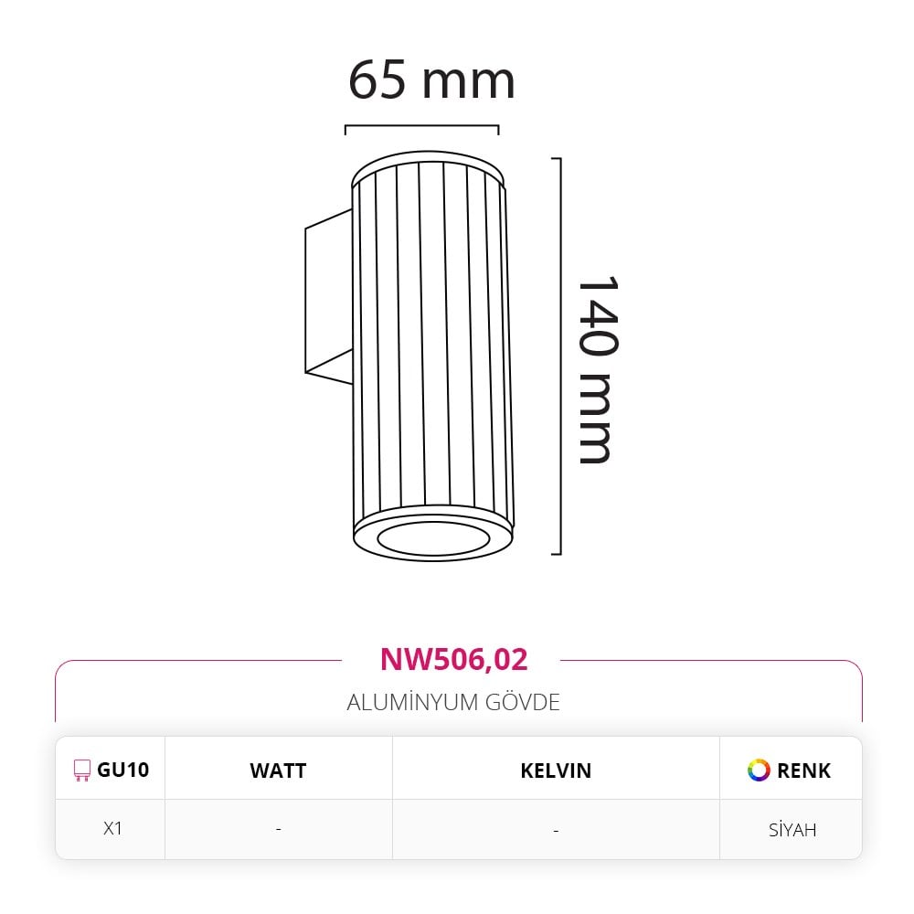 Nevo Çift Yönlü Dış Mekan Aplik Siyah NW506