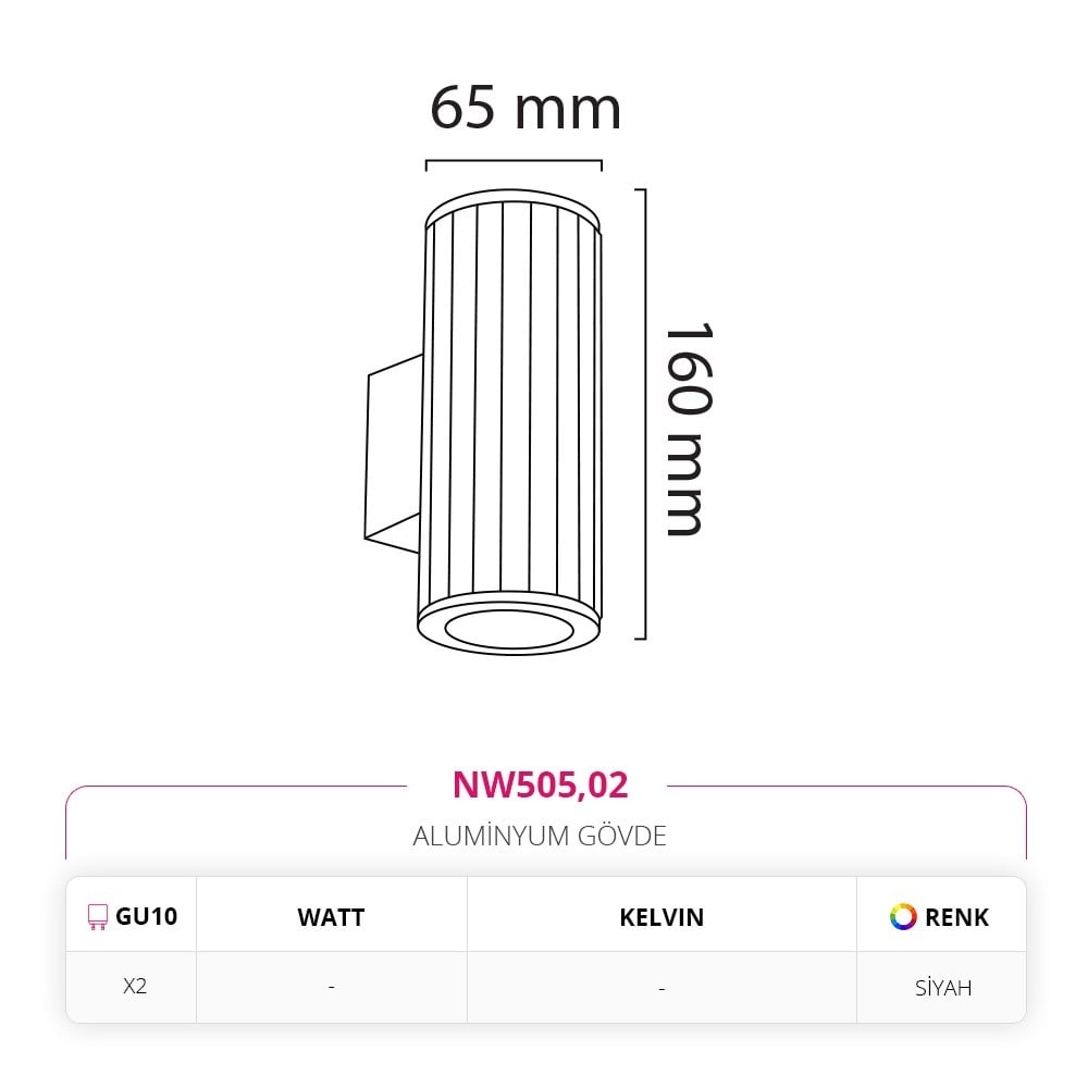 Nevo Çift Yönlü Dış Mekan Aplik Siyah NW505