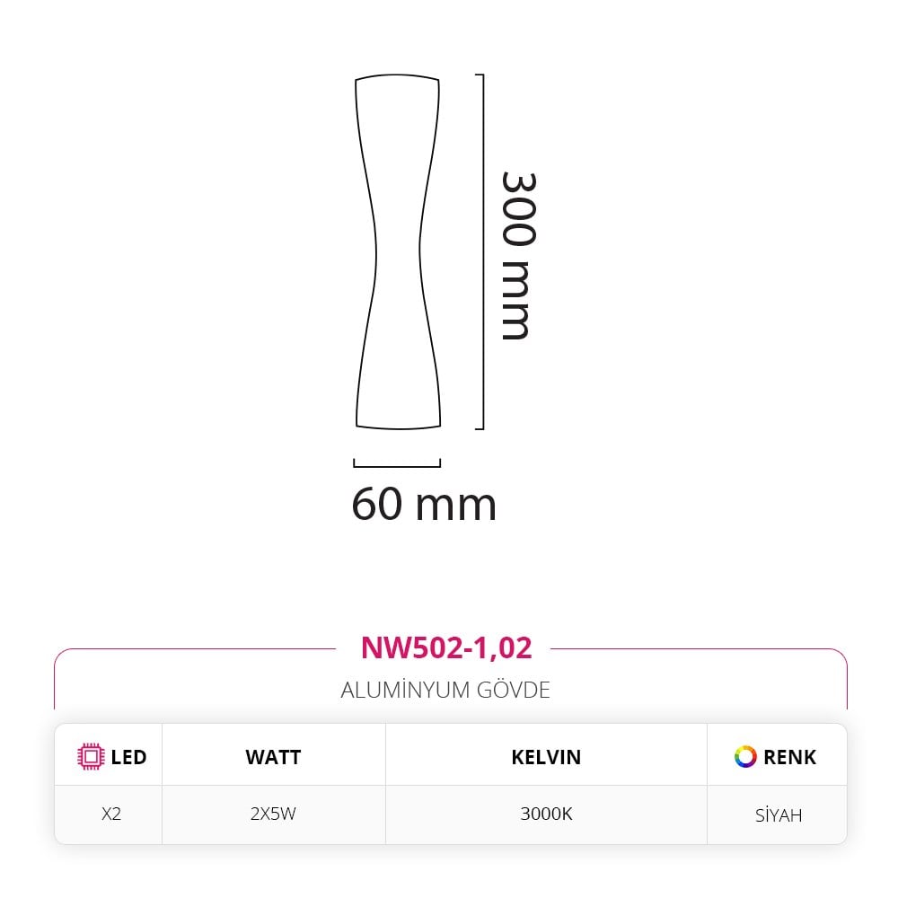 Nevo Çift Yönlü Dış Mekan Aplik Siyah NW502-1