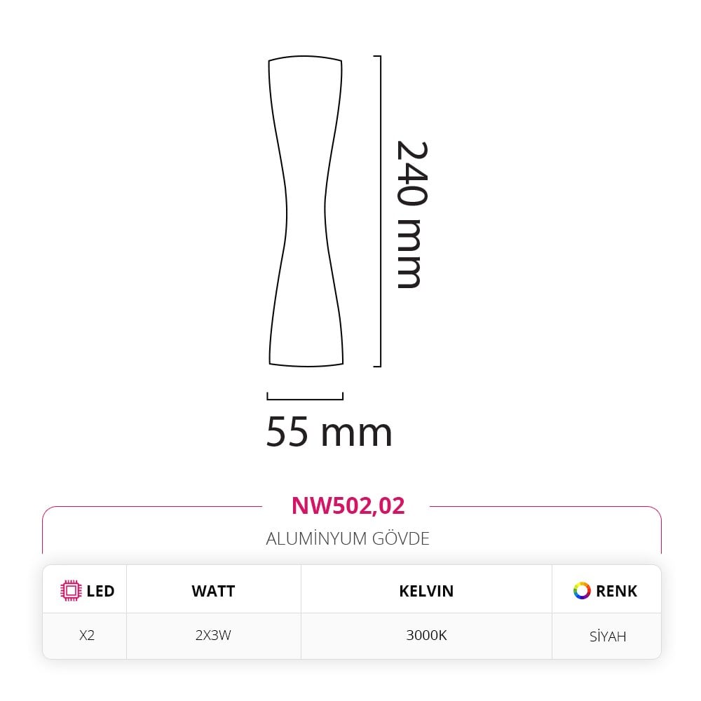 Nevo Çift Yönlü Dış Mekan Aplik Siyah NW502