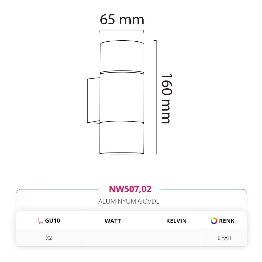 Nevo Çift Yönlü Dış Mekan Aplik Siyah NW507