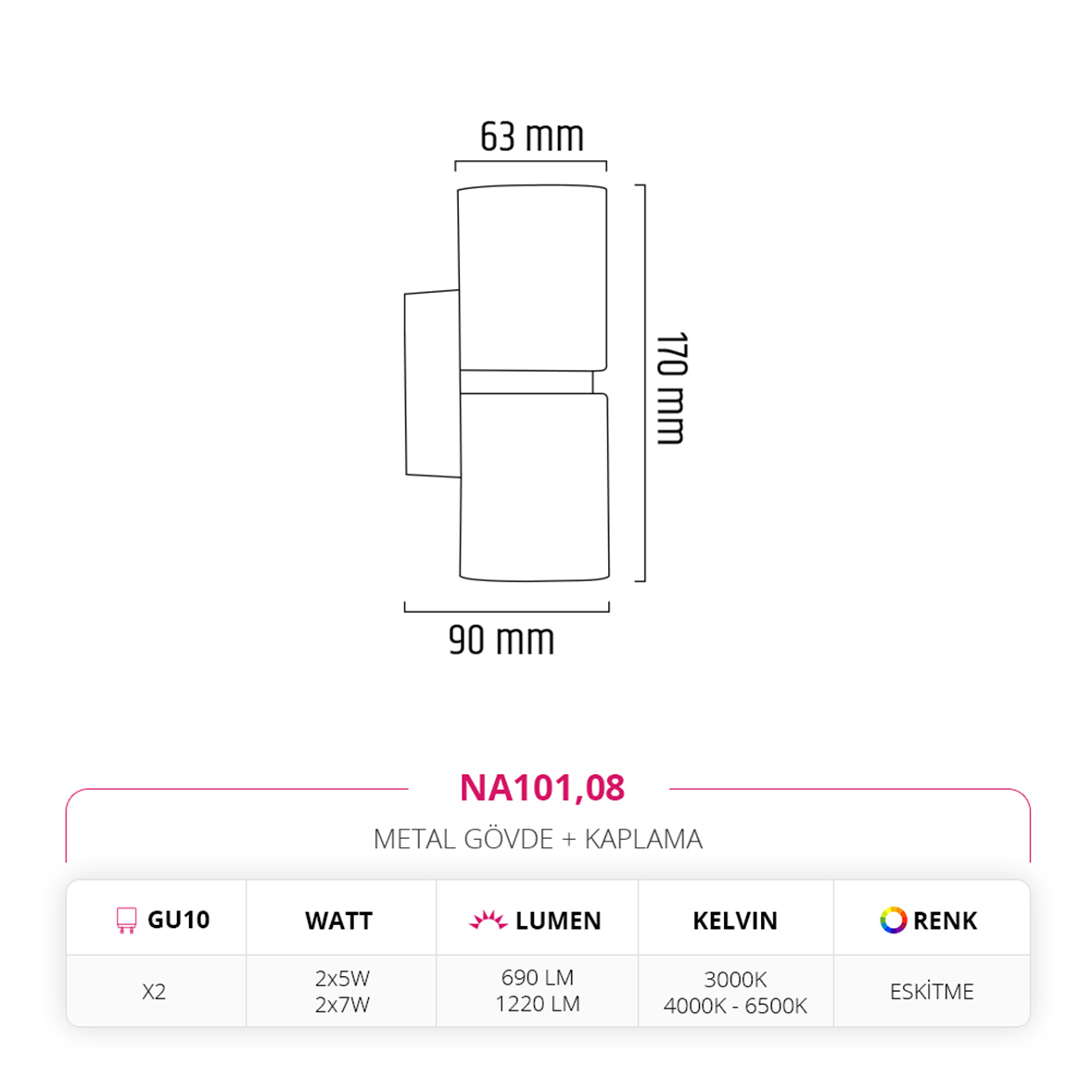 Nevo Çift Yönlü İç Mekan Aplik Eskitme NA101