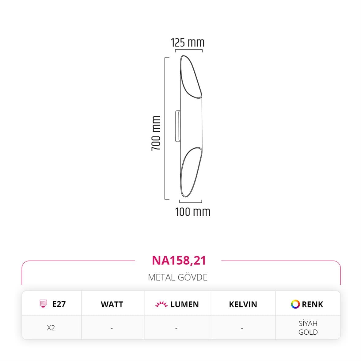Nevo Çift Yönlü İç Mekan Aplik Siyah Gold NA158
