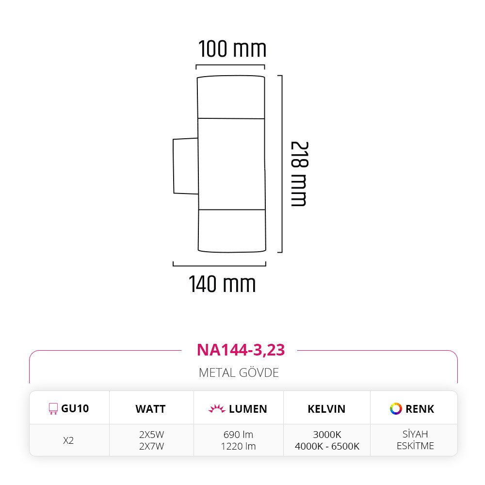 Nevo Çift Yönlü İç Mekan Aplik Siyah Eskitme NA144-3