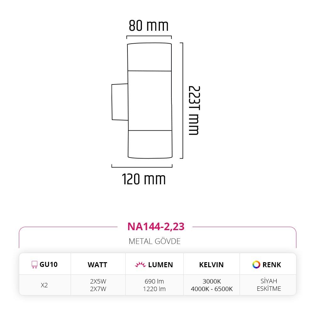Nevo Çift Yönlü İç Mekan Aplik Siyah Eskitme NA144-2