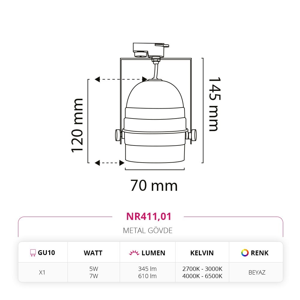 Nevo Dekoratif Beyaz Ray Spot NR411