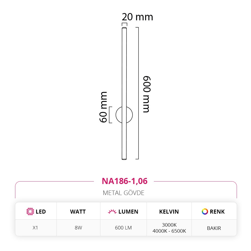 Nevo Dekoratif İç Mekan Aplik Bakır NA186-1