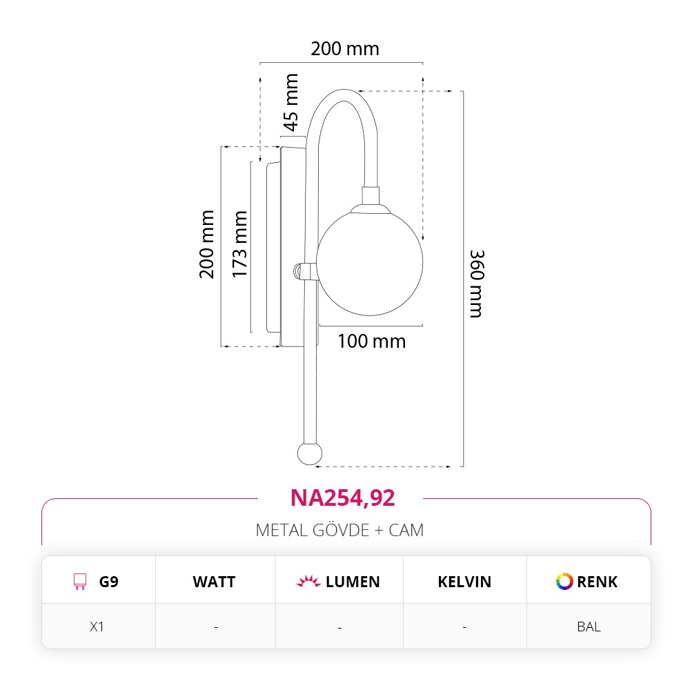 Nevo Dekoratif İç Mekan Aplik Bal NA254